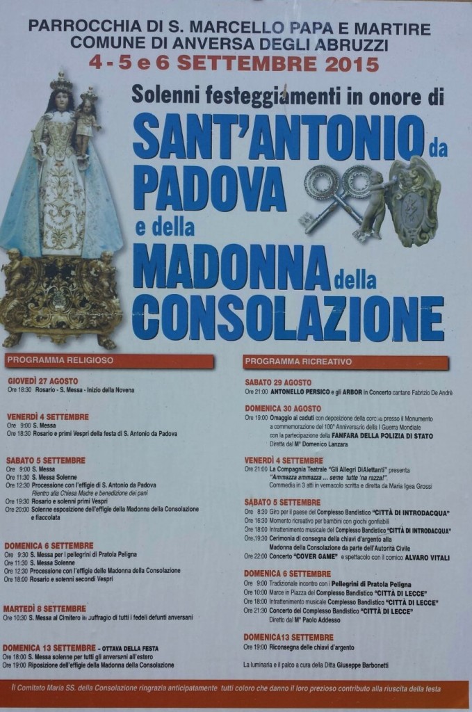 Programma festa della "Madonna della Consolazione" Anversa 2015